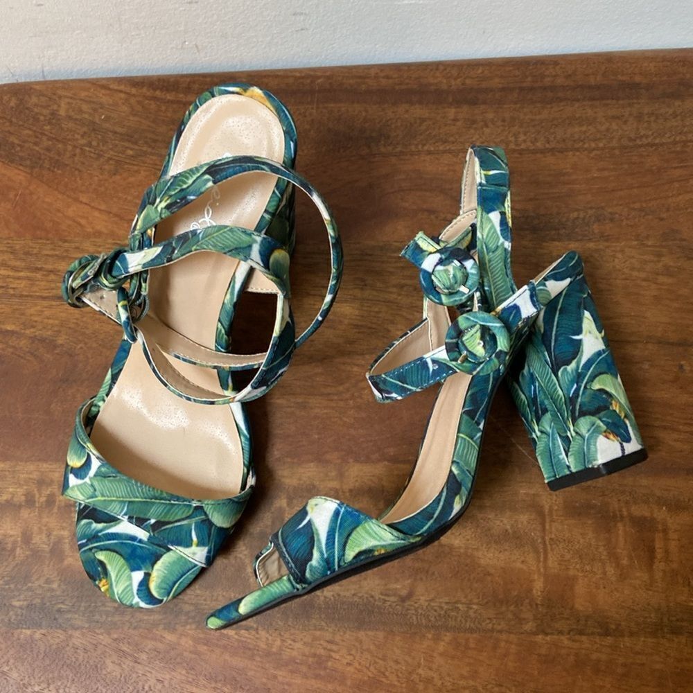 Qupid Green and Blue Heels with Wrap around Ankle Design
